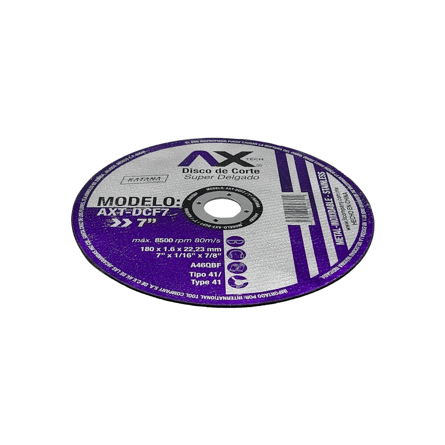 Disco de corte Axtech 7" súper delgado para metal y acero inoxidable, 8500 RPM, para amoladora
