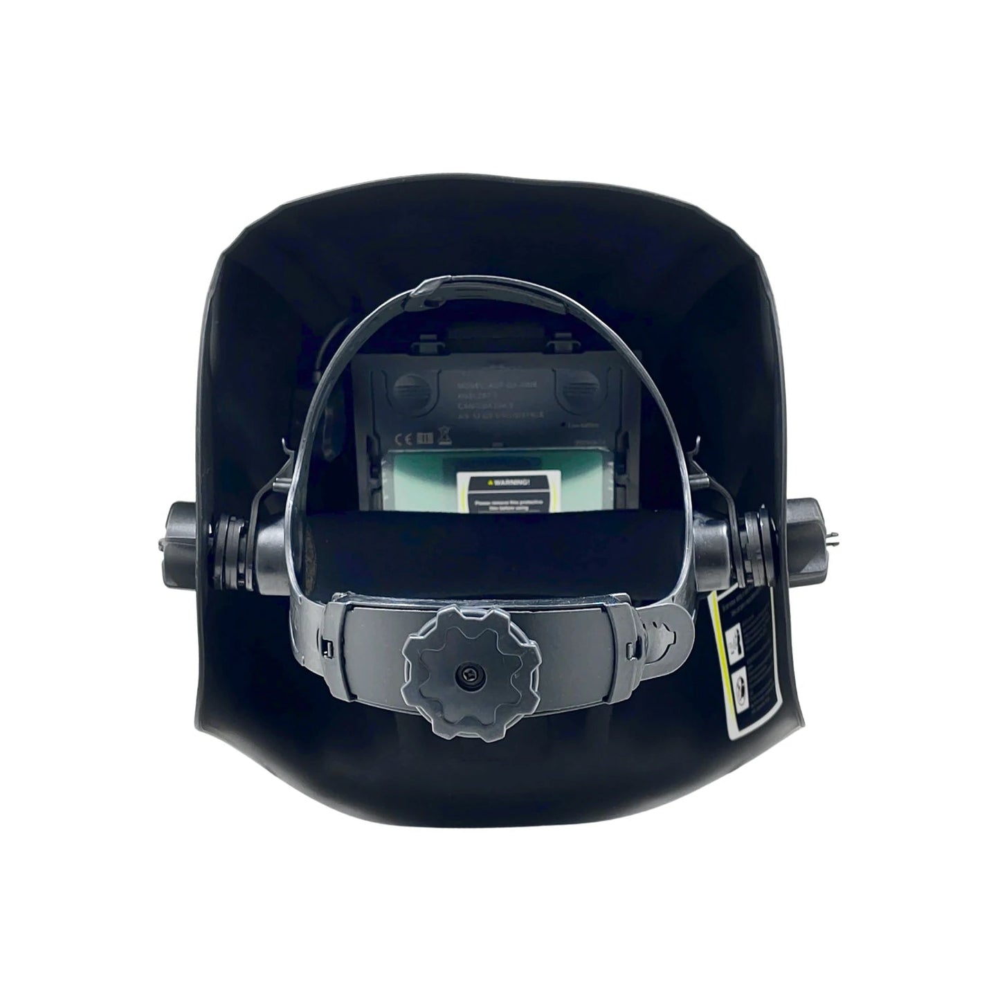 Careta para soldar automática negra vista interior con diadema ajustable y filtro auto oscurecimiento.