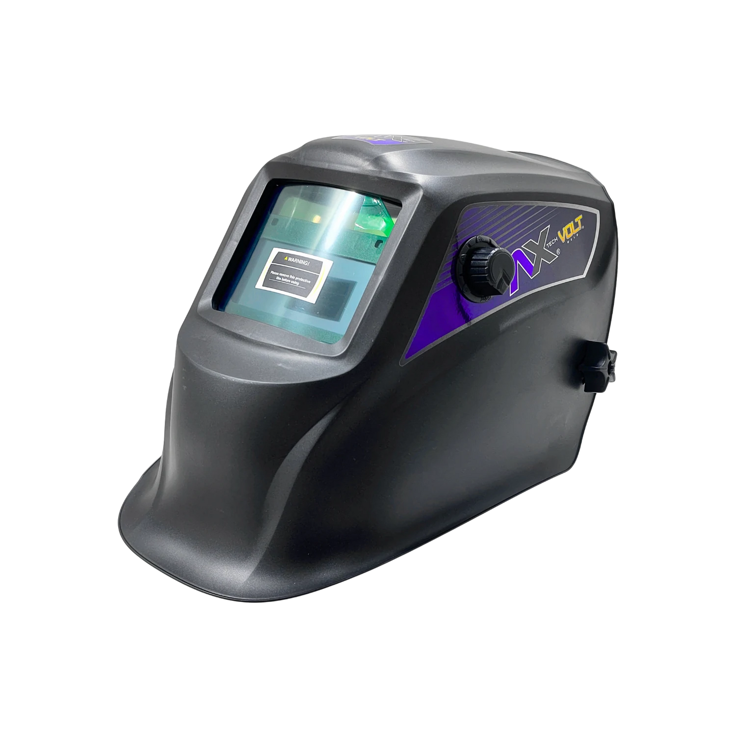 Careta para soldar automática Ax-Volt gris oscuro con lente auto oscurecible y control de ajuste