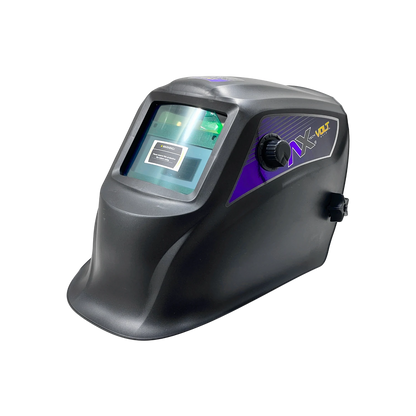 Careta para soldar automática Ax-Volt gris oscuro con lente auto oscurecible y control de ajuste