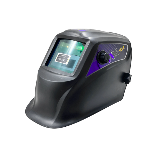 Careta para soldar automática Ax-Volt gris oscuro con lente auto oscurecible y control de ajuste