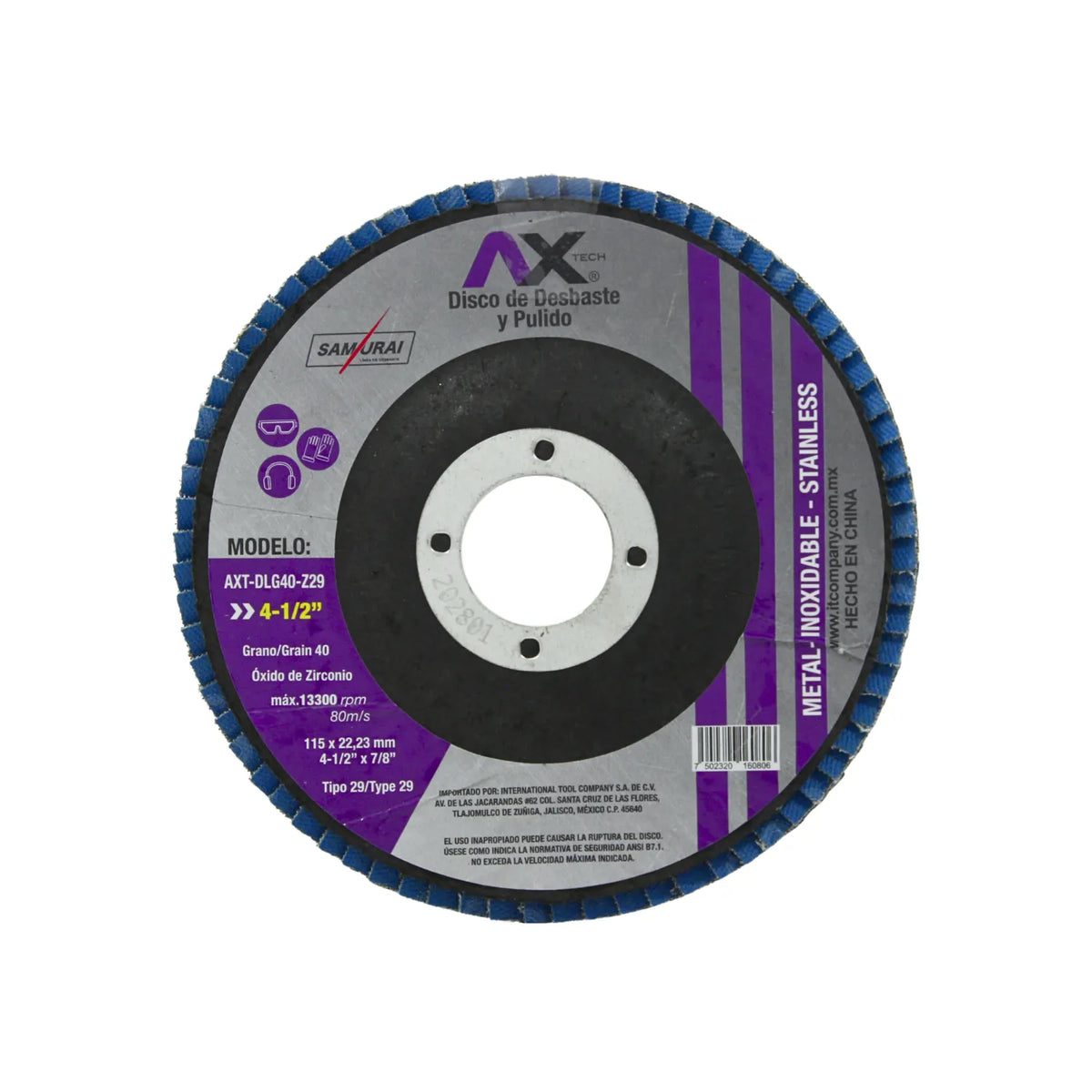 Disco flap AX Tech 4-1/2 pulgadas grano 40 de óxido de zirconio para desbaste de metal y acero inoxidable azul tipo 29