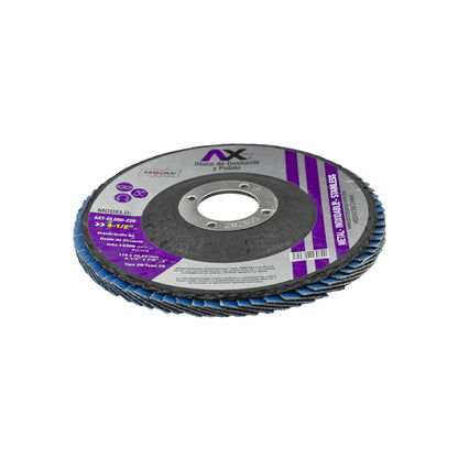 Disco flap AX-Tech 4-1/2" grano 80 óxido de zirconio para desbaste de metal y acero inoxidable azul tipo 29