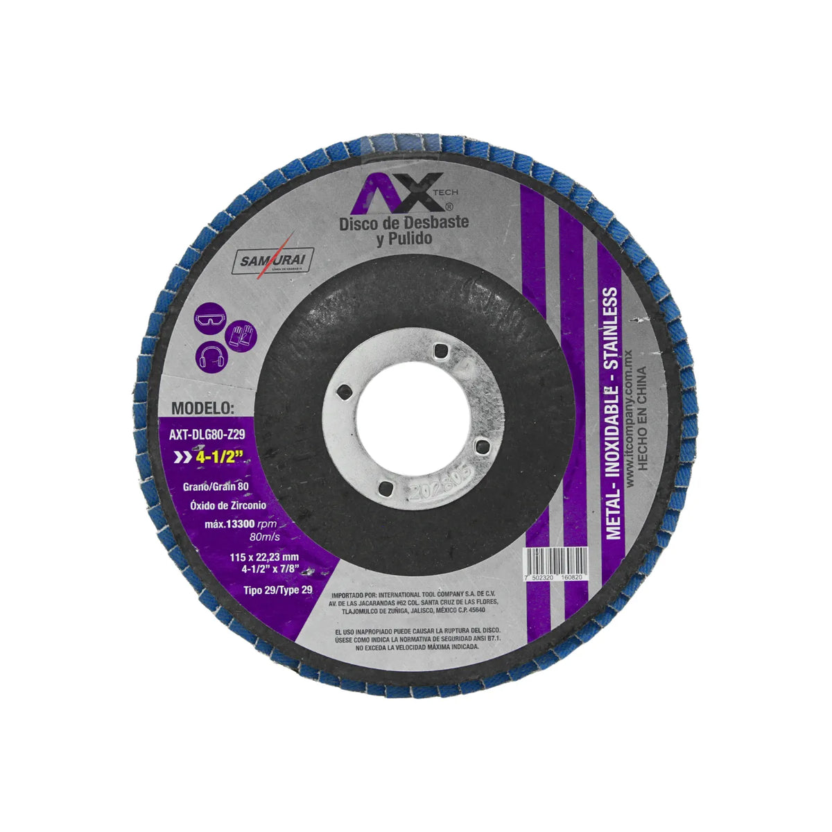 Disco laminado AX Tech grano 80 azul 4-1/2 pulgadas para metal y acero inoxidable óxido de zirconio tipo 29