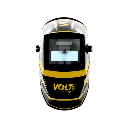 Careta para soldar automática Volt PRO negra y amarilla, auto-oscurecible, equipo de protección para soldador profesional.