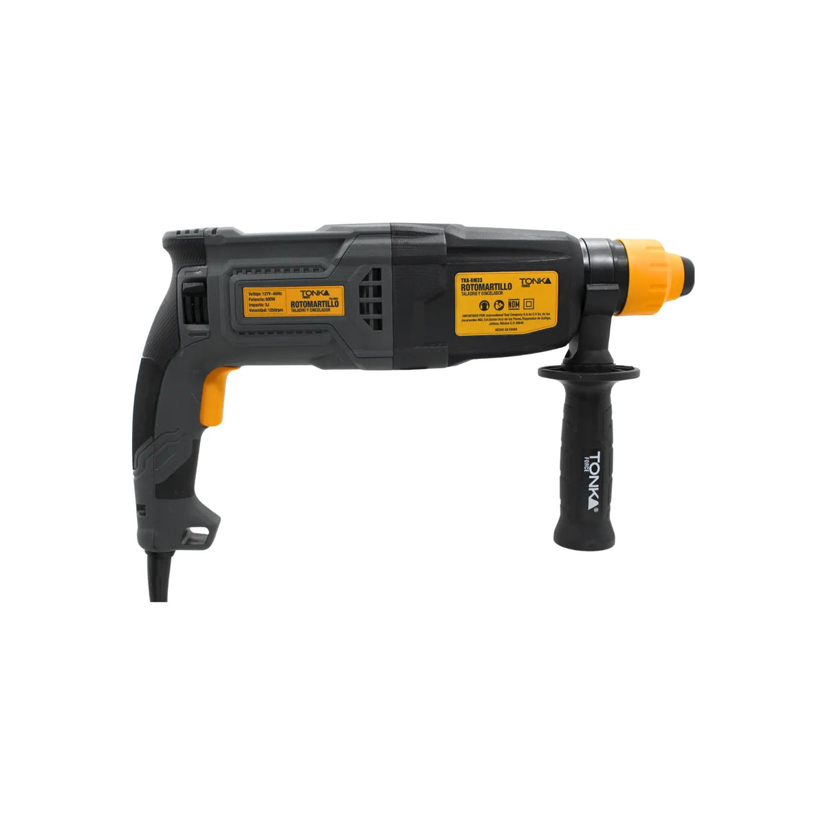 Rotomartillo Tonka Force TKA-RM33 800W gris y amarillo para perforación y cincelado con mango auxiliar ajustable