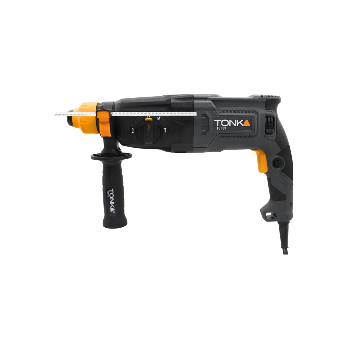 Rotomartillo percutor Tonka Force gris con naranja, mango auxiliar y guía de profundidad para construcción