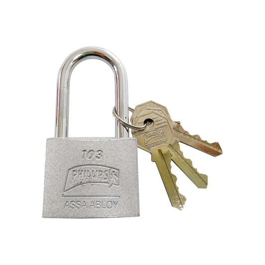 Candado de seguridad Phillips 103 plateado con tres llaves doradas