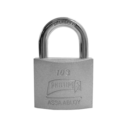 Candado Phillips ASSA ABLOY 103 metálico gris con gancho corto endurecido de 45mm para seguridad