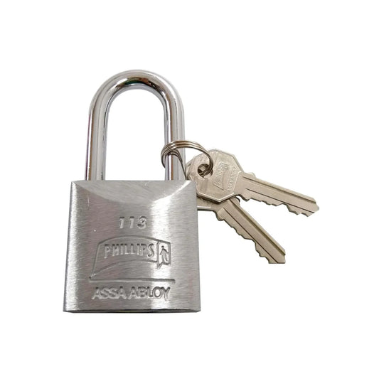 Candado de seguridad Phillips modelo 113 de acero inoxidable con arco cromado y juego de llaves incluido ASSA ABLOY