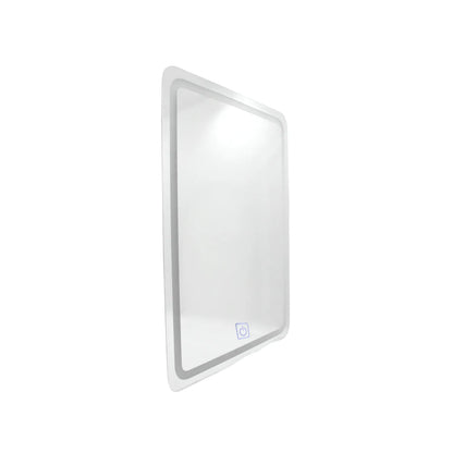 Espejo de baño rectangular con luz LED perimetral y botón táctil de encendido para tocador o maquillaje
