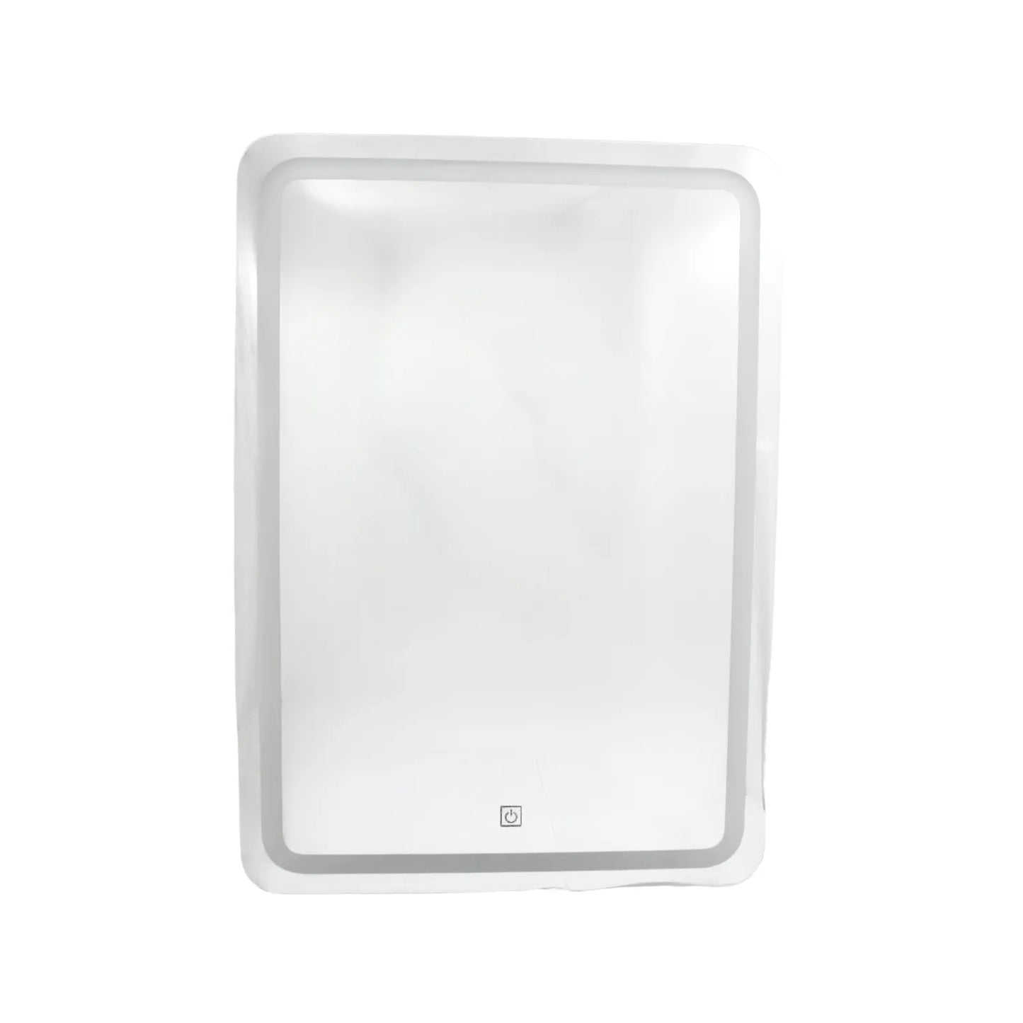Espejo rectangular con luz LED perimetral y sensor táctil para baño o tocador con diseño moderno minimalista.