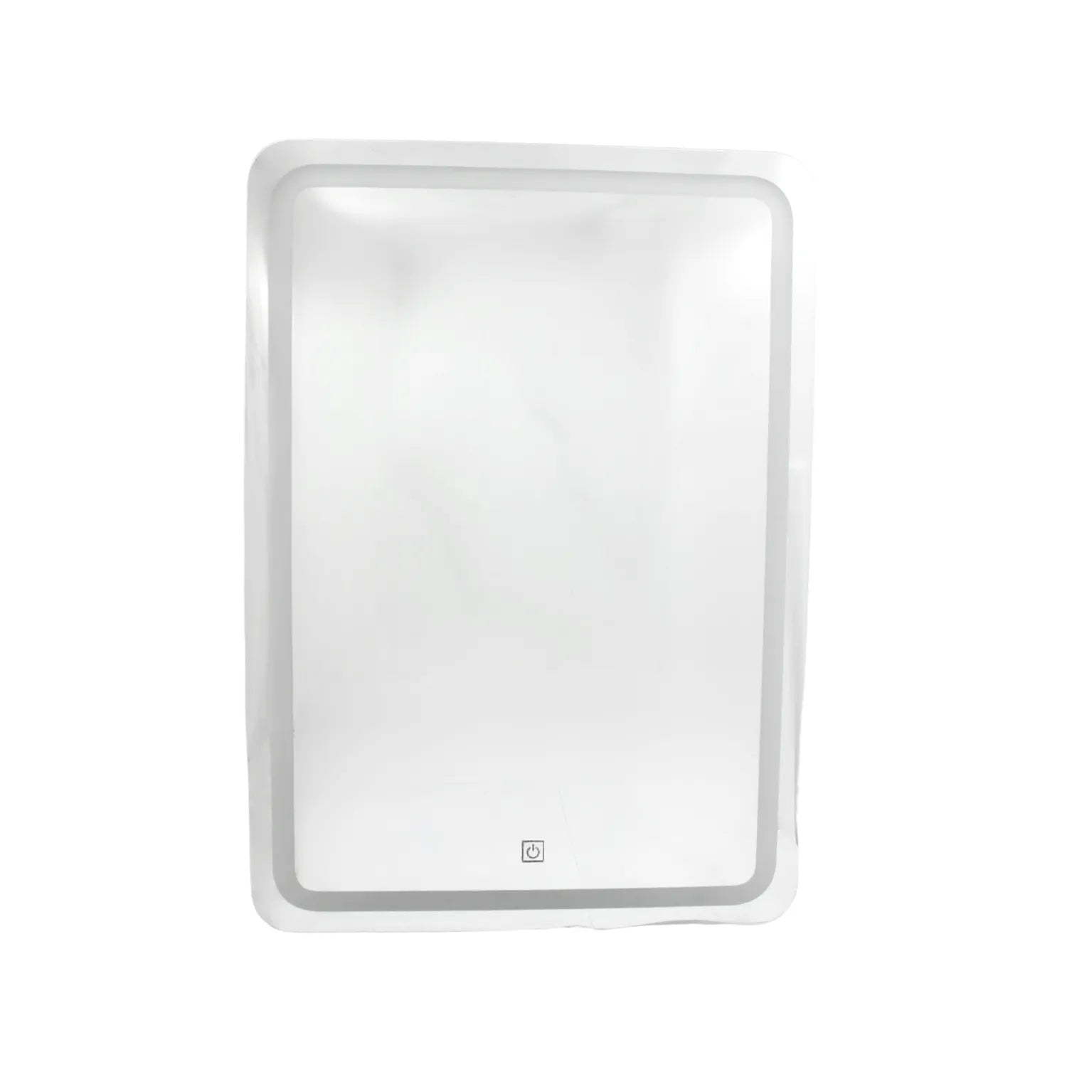 Espejo rectangular con luz LED perimetral y sensor táctil para baño o tocador con diseño moderno minimalista.