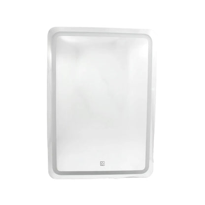 Espejo rectangular con luz LED perimetral y sensor táctil para baño o tocador con diseño moderno minimalista.