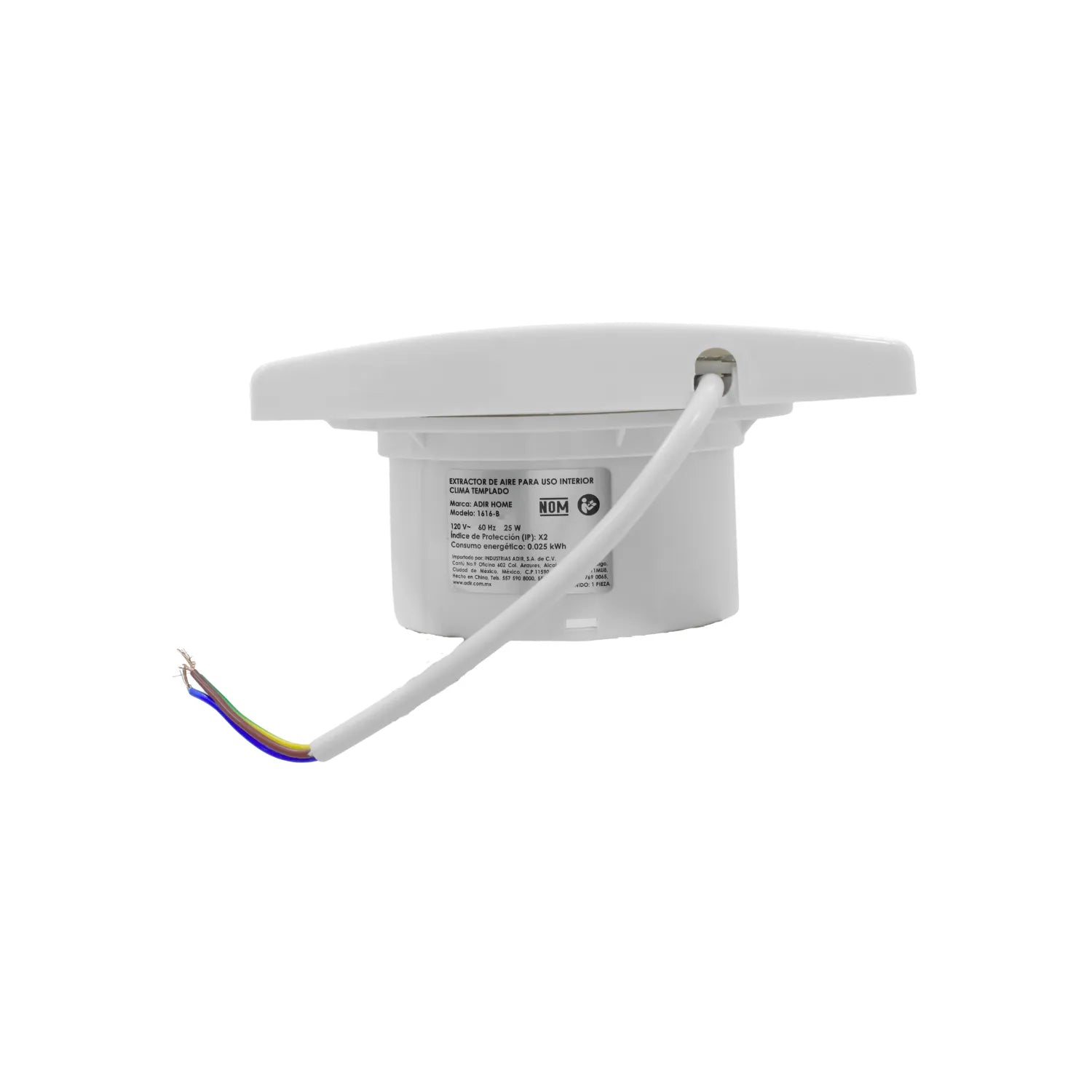 Extractor de aire ADIR HOME 1616-B blanco 25W 120V para ventilación de baños y espacios interiores.