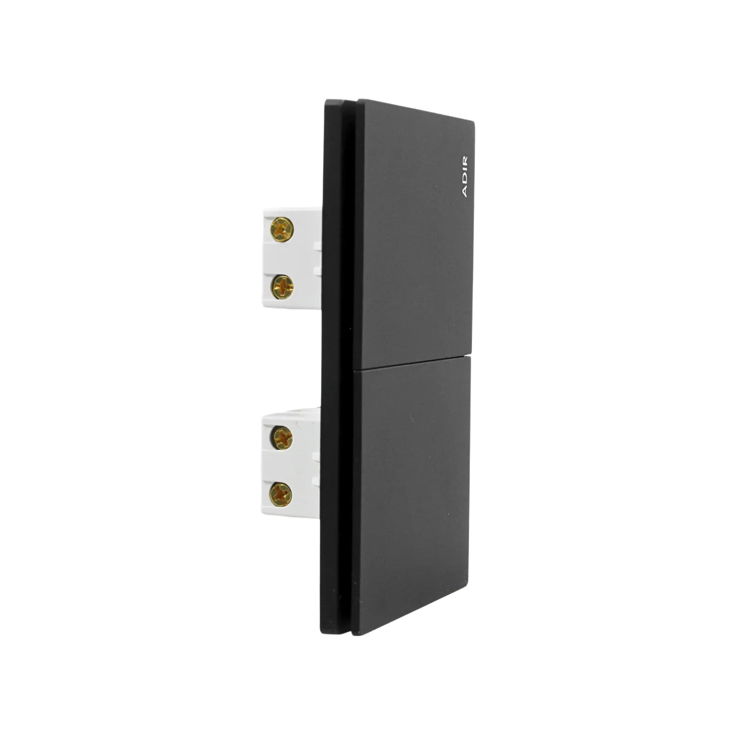 Interruptor doble ADIR negro mate diseño moderno con bornes de conexión para instalaciones eléctricas residenciales