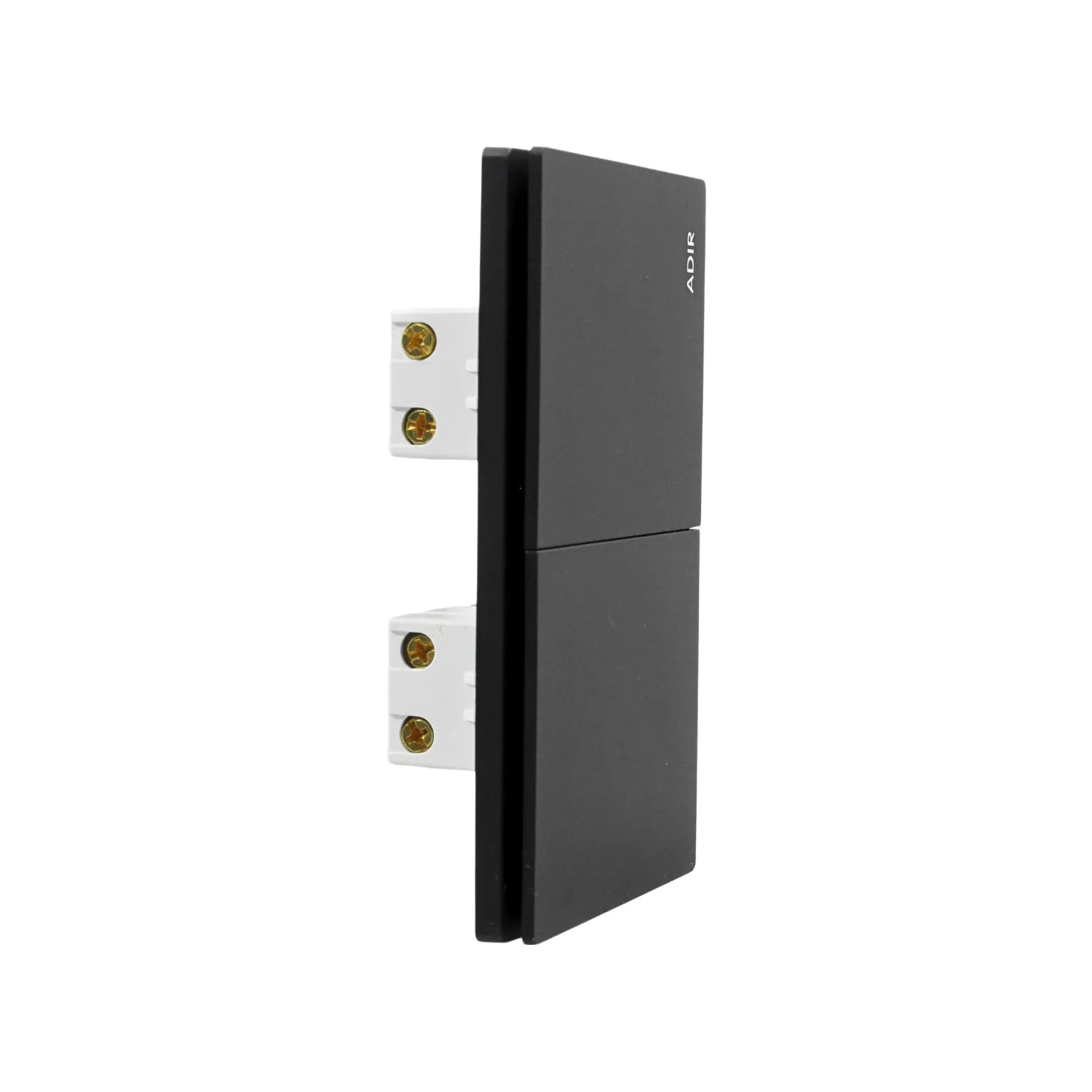 Interruptor doble ADIR negro mate diseño moderno con bornes de conexión para instalaciones eléctricas residenciales
