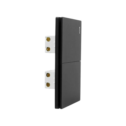 Interruptor doble ADIR negro mate diseño moderno con bornes de conexión para instalaciones eléctricas residenciales