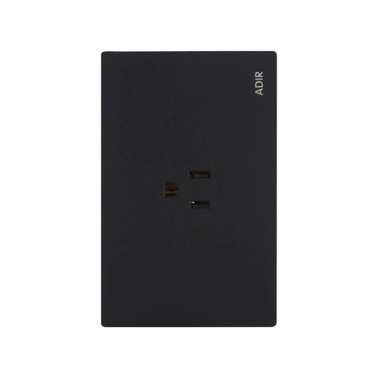 Contacto sencillo negro mate ADIR con placa armada de 3 polos para instalaciones eléctricas modernas