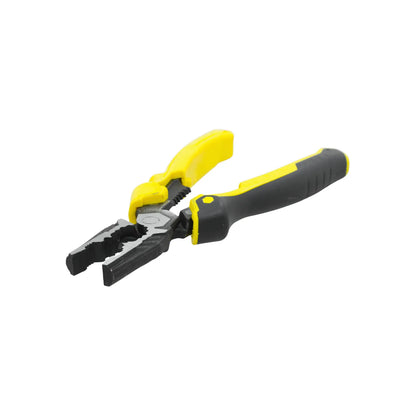 Alicate universal con mango ergonómico amarillo y negro para corte y sujeción profesional de cables y alambres