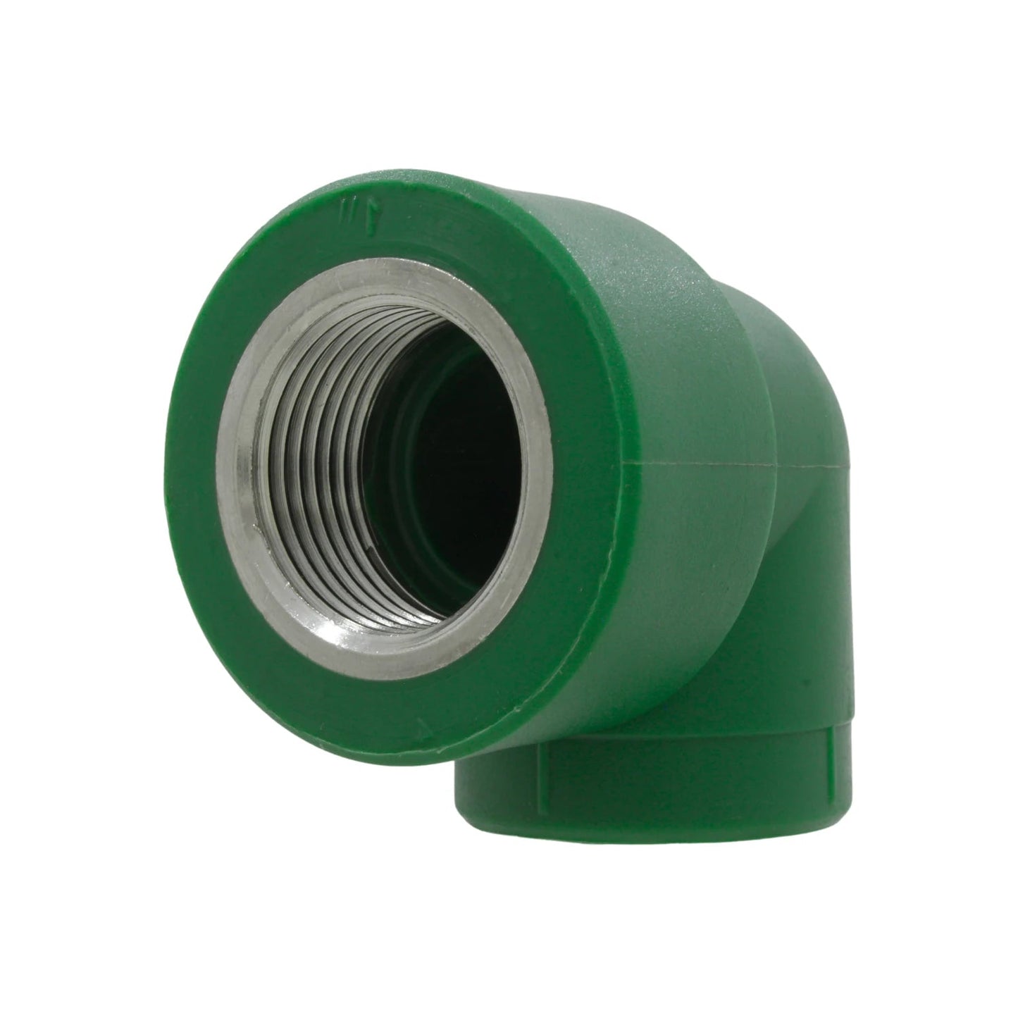 Codo PPR verde de 1 pulgada 90 grados con rosca hembra interior para tuberías de agua y fontanería