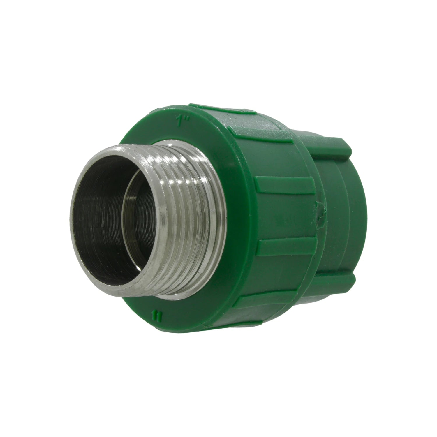 Conector PPR macho verde de 1 pulgada con rosca metálica