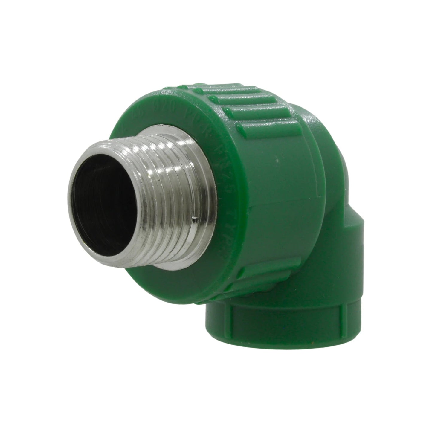 Codo PPR verde 90° con rosca exterior metálica macho 20mm (1/2") para fontanería