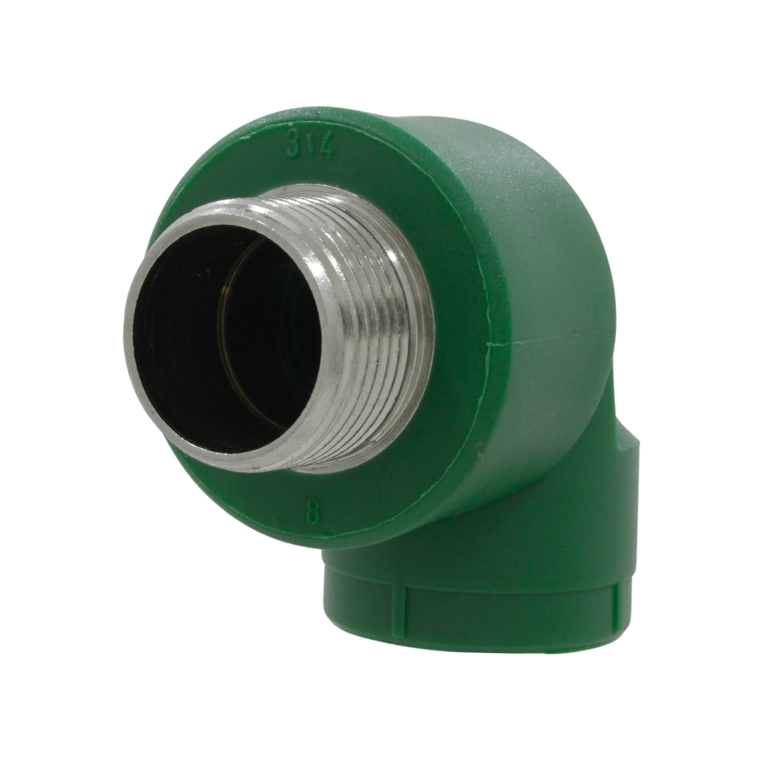 Codo PPR verde 90 grados con rosca exterior macho 3/4 pulgada (25mm)