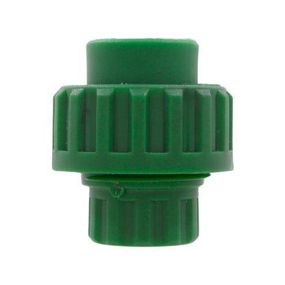 Tuerca unión PPR plástica verde 20mm (1/2") para sistemas de tuberías de agua.