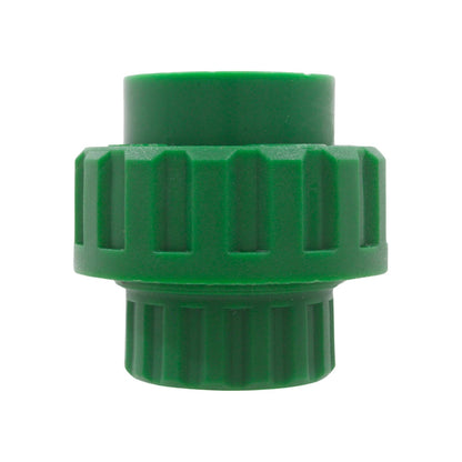 Tuerca unión PPR plástica verde de 32 mm (1 pulgada) para tuberías de agua.