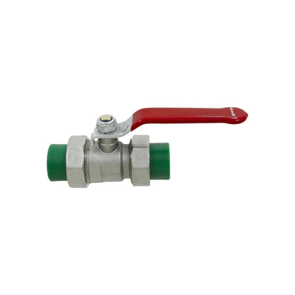 Válvula de esfera PPR desmontable 20mm con extremos verdes y manija roja