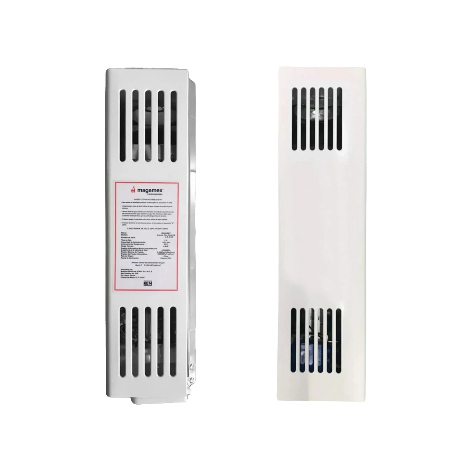 Calentador de agua instantáneo Magamex color blanco con rejillas de ventilación para hogar y ferretería
