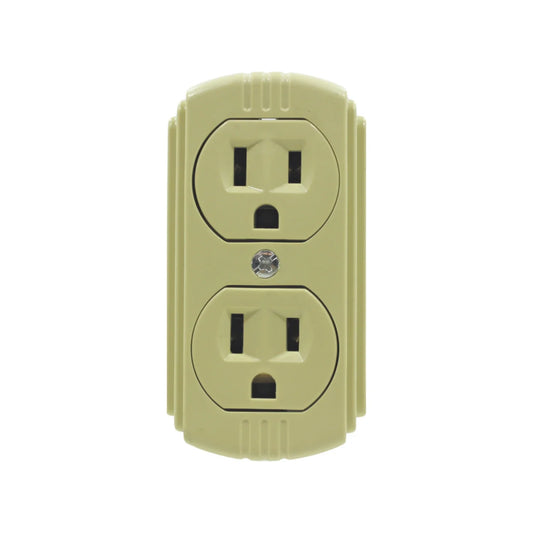 Fabricado en ABS,Contactos aterrizados.,Voltaje 120 V - 15 A,Contacto dúplexde superficie aterrizado.