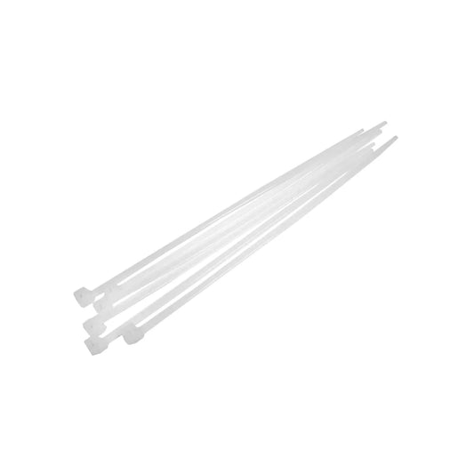 Fabricado en ABS,Largo 35 cm - 14",Tensión 23 kg,Cincho de plástico de uso ligero.,Bolsa de 50 piezas.