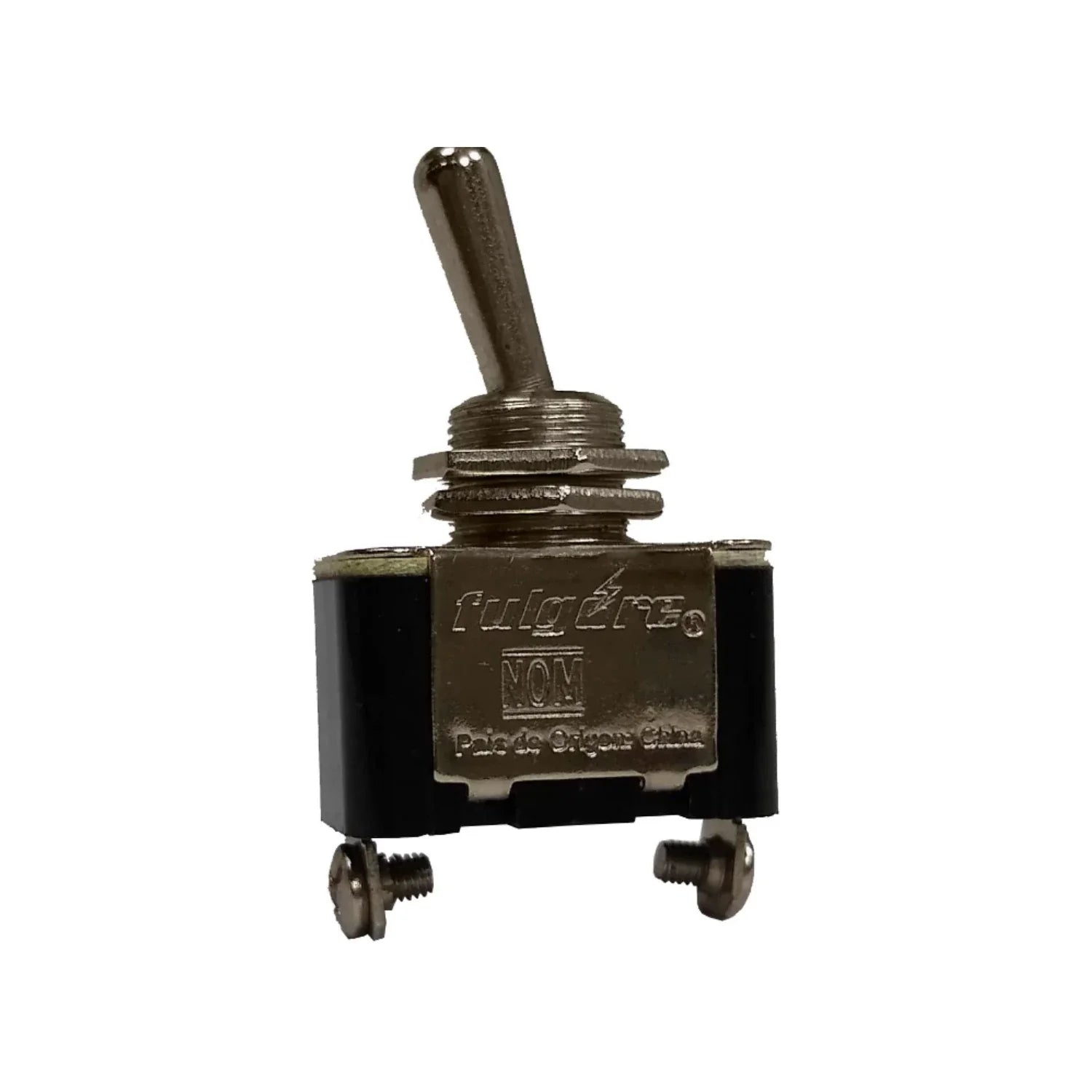 Base de baquelita.,Switch de latón.,Voltaje: 120 V,Corriente: 15 A,Apagador de palanca de 2 tornillos.
