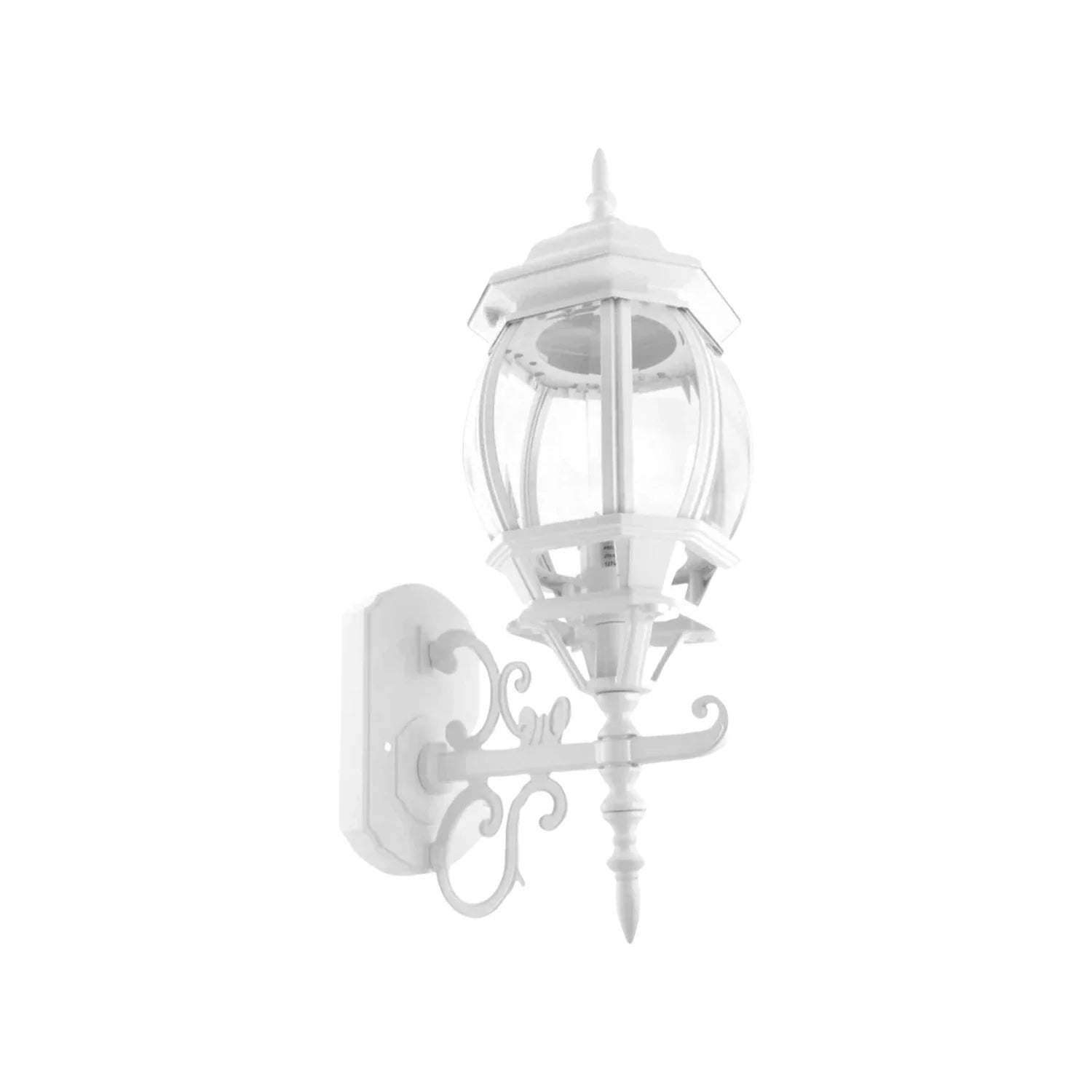 Fabricado en aluminio.,Vidrio claro biselado.,Para exteriores y jardínes.,Farol soportado colonial blanco.,Base E27,120 V - 60 Hz,Potencia máxima 100 W,45 cm