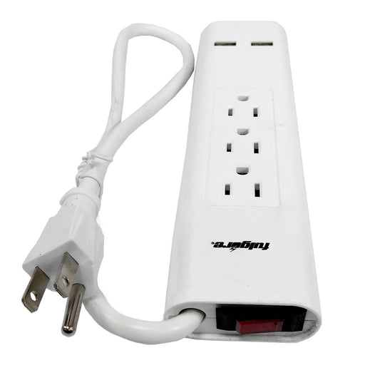 Multicontacto con 3 tomas y 2 USB con supresor de 245 Joules.,Fabricado con material ABS auto extinguible.,Clavija aterrizada.,Cable SJT 3x16 AWG,Protege contra picos de corriente y voltaje superior a 245 Joules.,Contiene 2 puestos USB ideales para cargar baterÃ­a de equipos electrÃ³nicos.   