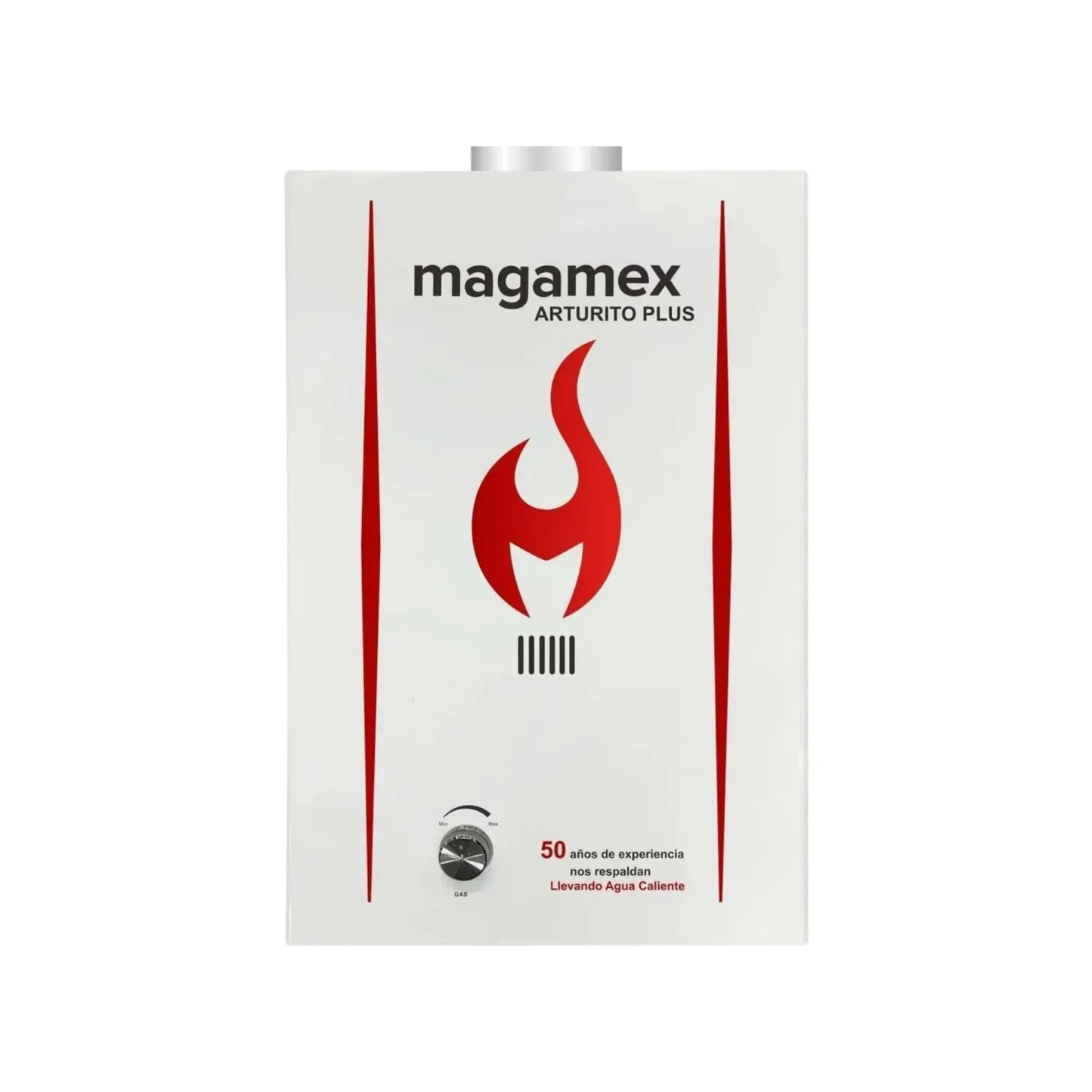 Boiler instantáneo Magamex Arturito Plus blanco, calentador de agua a gas natural, con regulación de temperatura.