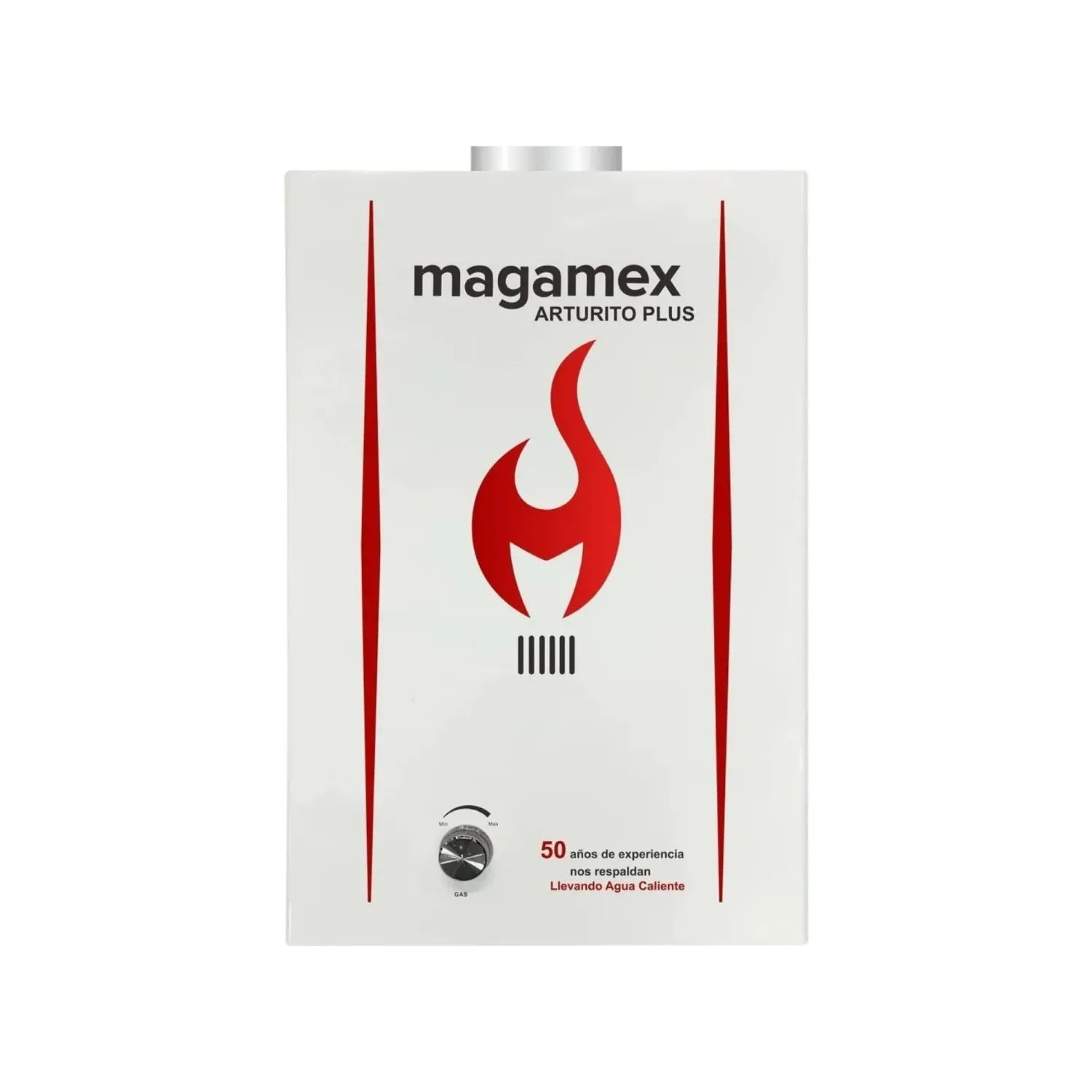 Boiler instantáneo Magamex Arturito Plus blanco, calentador de agua a gas natural, con regulación de temperatura.