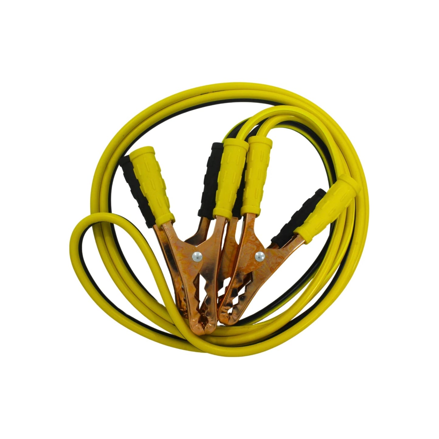 Juego de cables pasa corriente amarillos y negros con pinzas de cobre para arrancar vehículos
