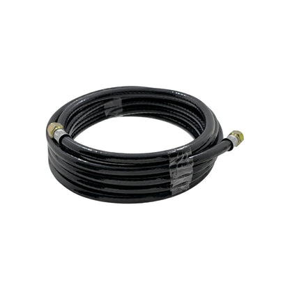 Manguera negra de PVC para compresora de aire, 1/4" x 5m, con conectores metálicos.