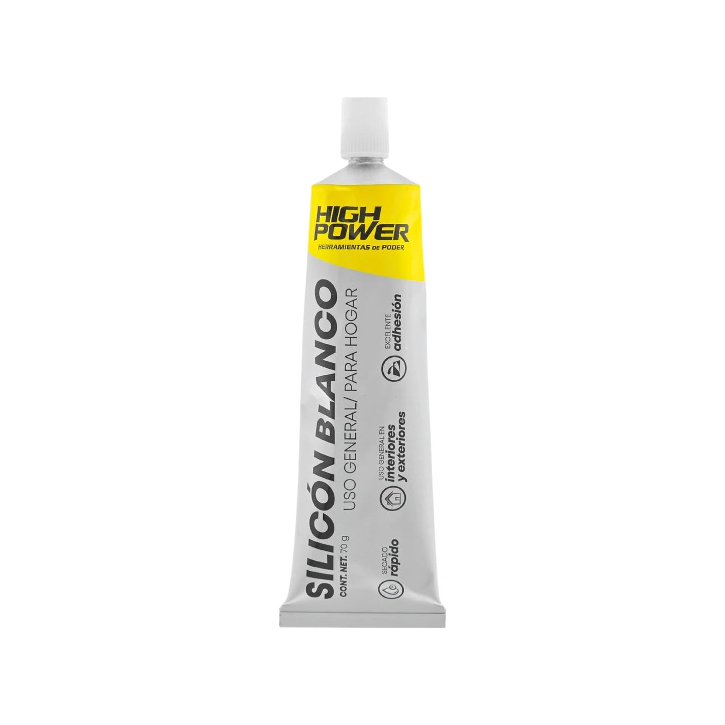 Sellador de silicona blanco High Power 70g para uso general, excelente adhesión, secado rápido, interiores y exteriores