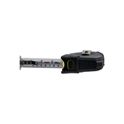 Flexómetro High Power negro con cinta métrica de 7.5 metros, medidas en pulgadas y centímetros, herramienta profesional