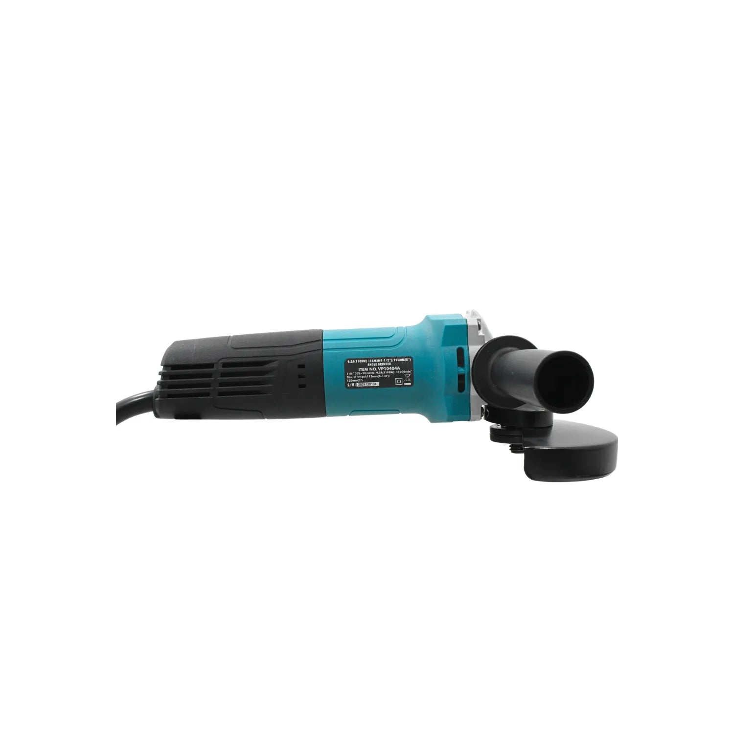 Esmeril angular de 1100W para discos de 115mm y 125mm con mango lateral negro y cuerpo turquesa