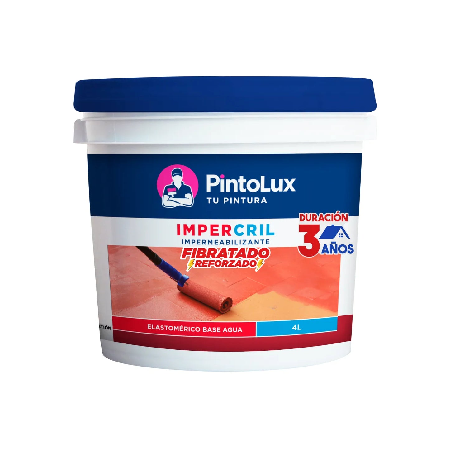 Pintolux Impercril impermeabilizante fibratado reforzado 4L terracota, base agua, duración 3 años