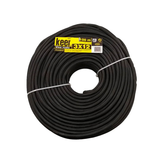 Conductor eléctrico bimetálico (cobre-aluminio).,100 metros de largo.,Aislamiento individual de PVC antiflama.,Cable de uso rudo de 3 conductores.,Cable flexible tensión máxima 300 V,Cable dúplexalucobre calibre 12 de 65 hilos.