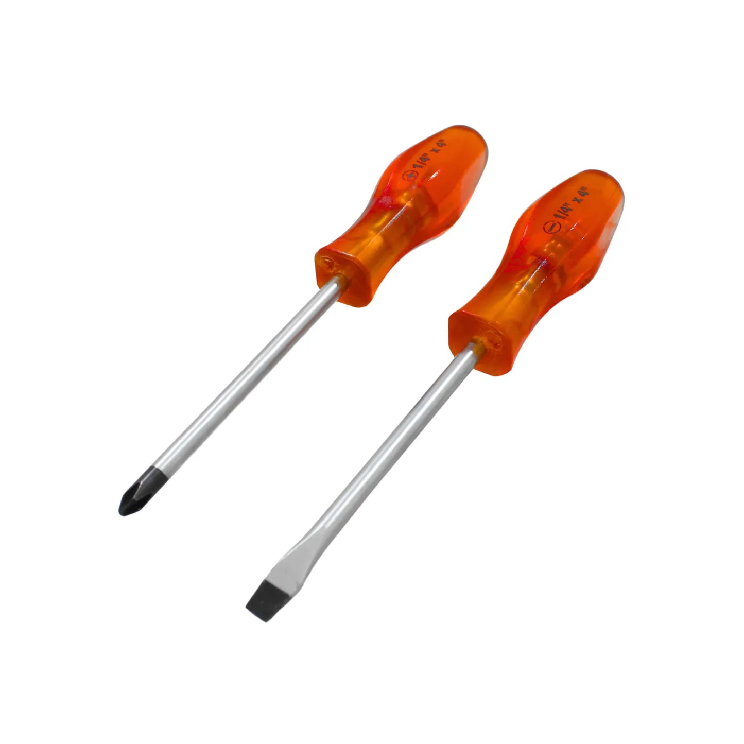 Juego de 2 destornilladores Phillips y punta plana con mango naranja ergonómico de 1/4 x 4 pulgadas