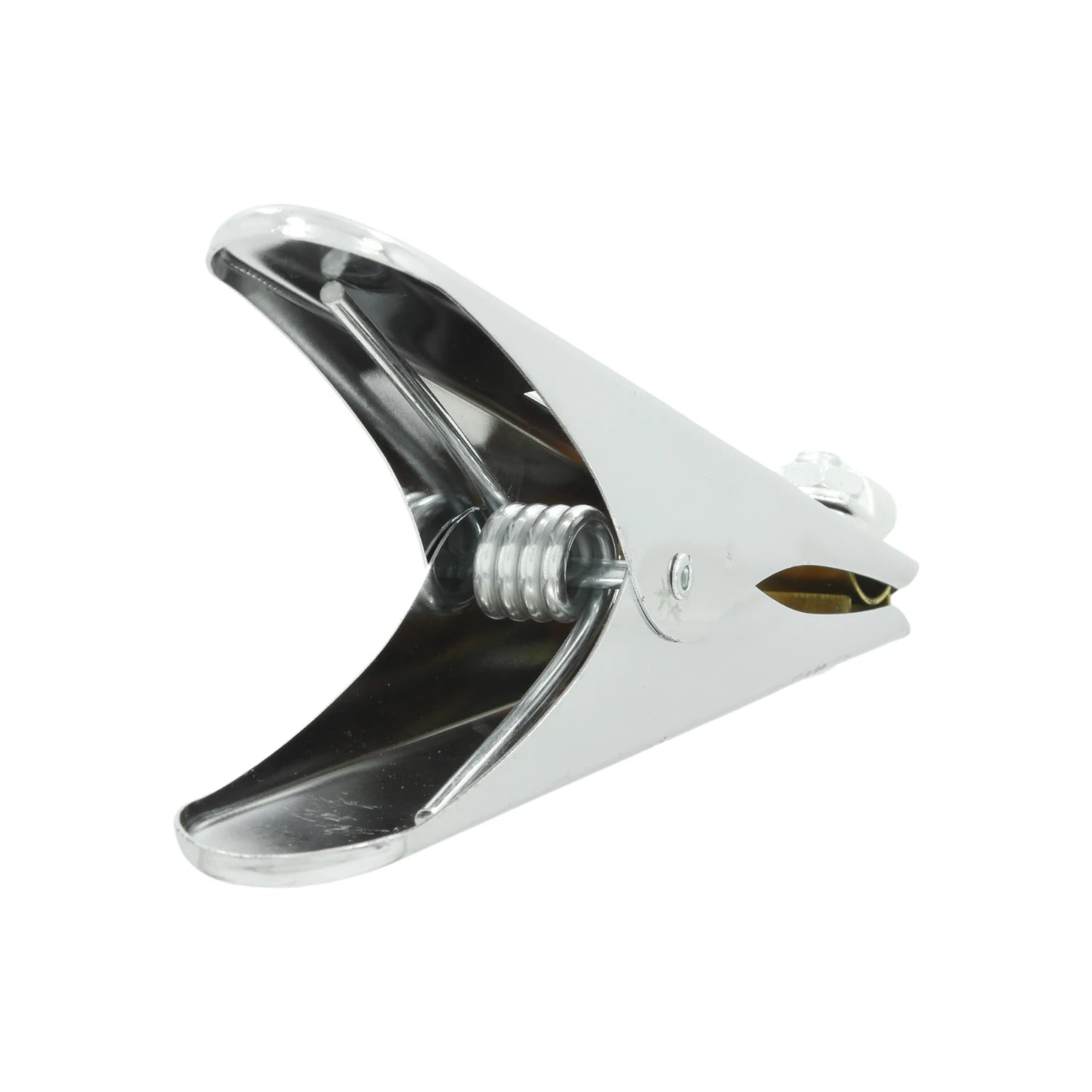 Pinza de tierra para soldadura, metálica cromada brillante, conexión a masa resistente