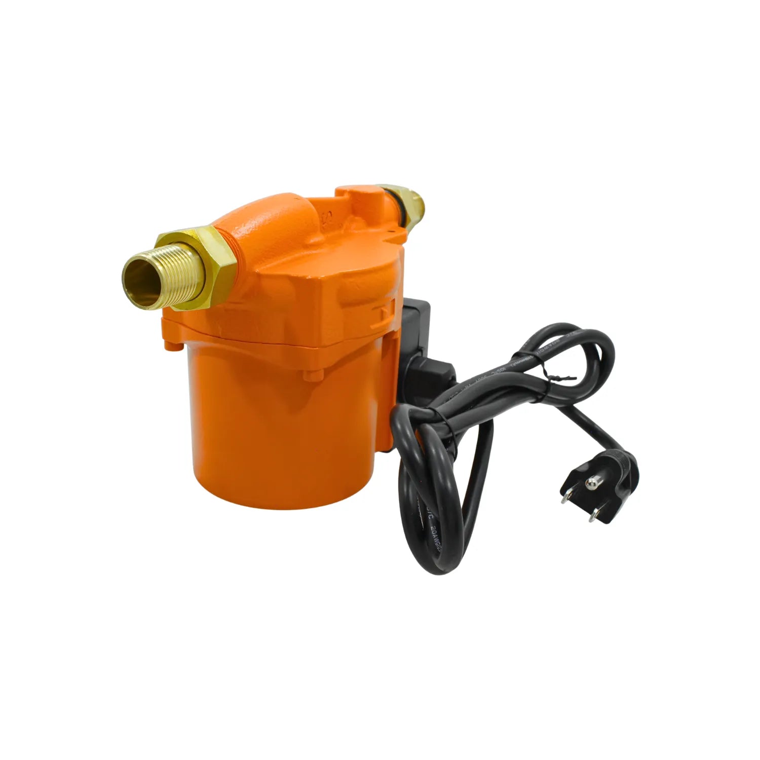 Bomba presurizadora automática naranja con conexiones de bronce y cable eléctrico para aumentar presión de agua