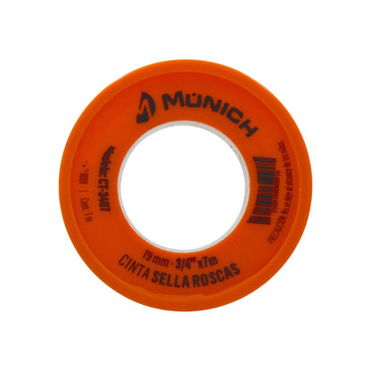Cinta de teflón para sellar roscas Munich CT-3407 naranja 3/4 pulg x 7m